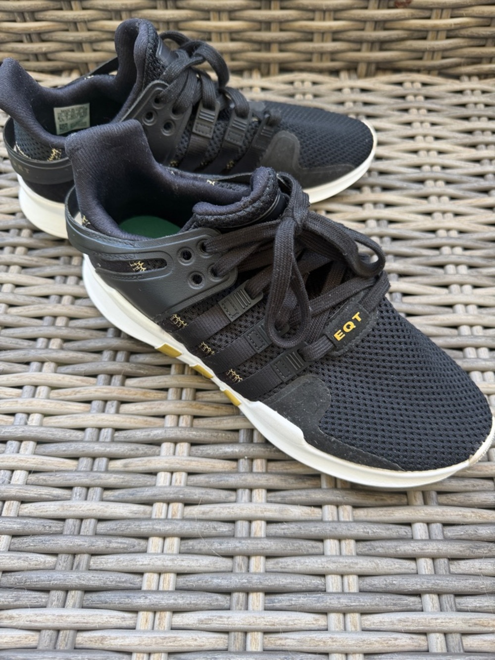 adidas EQT Black Mesh Sneakers with White Sole and Yellow Accents